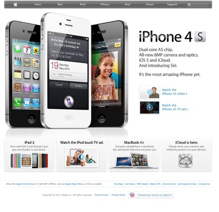 Websites over the past decades, Apple homepage in 2012