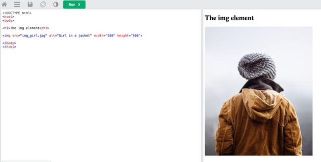 html document with alt text that reads girl in jacket, next to an image of a girl in a jacket