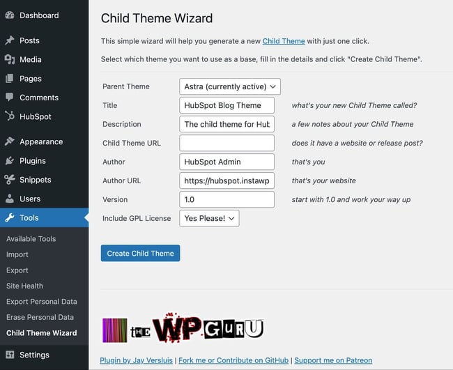wordpress child theme generator, Child Theme Wizard