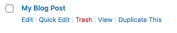 a blog post listing in WordPress with a Duplicate This option