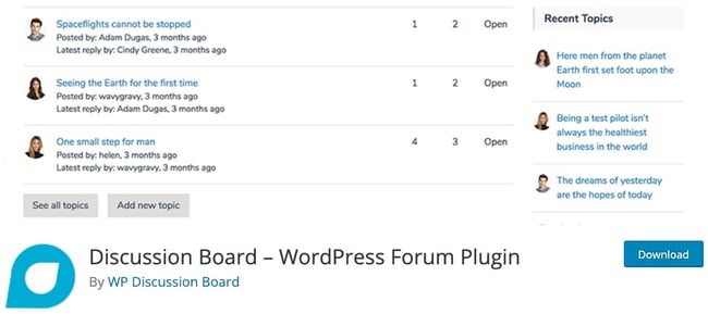 product page for the wordpress forum plugin discussion board