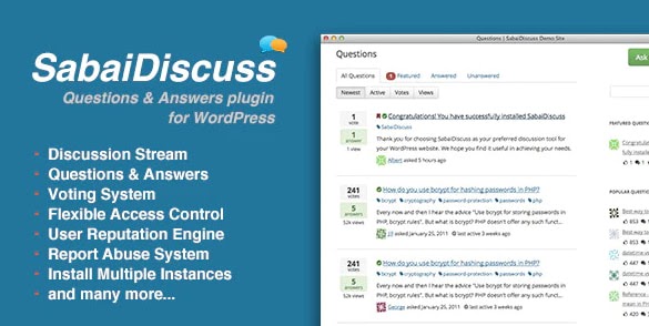product page for the wordpress forum plugin sabai discuss