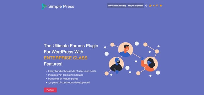 product page for the wordpress forum plugin simple:press