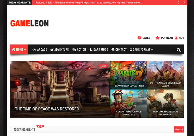 Video game WordPress theme, Gameleon