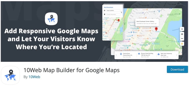 download page banner for the wordpress google maps plugin 10web map builder