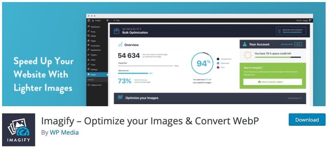 download page for the wordpress image optimization plugin imagify