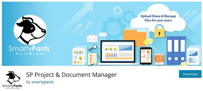 download page for the wordpress project management plugin SP project and document manager