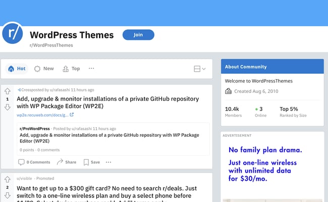 WordPress reddit communities, r/WordPressThemes