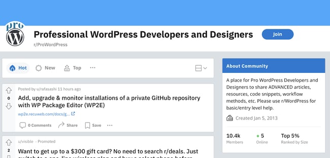 WordPress reddit communities, r/ProWordPress