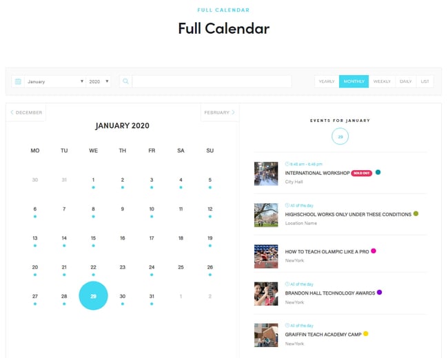 wordpress timetable plugin: modern events calendar demo