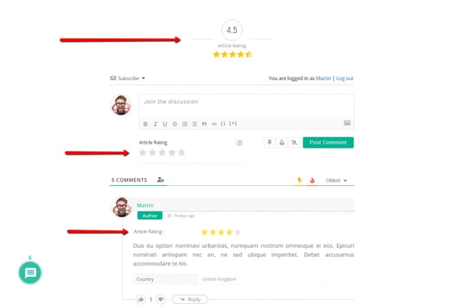 star ratings in the wpdiscuz wordpress comments plugin