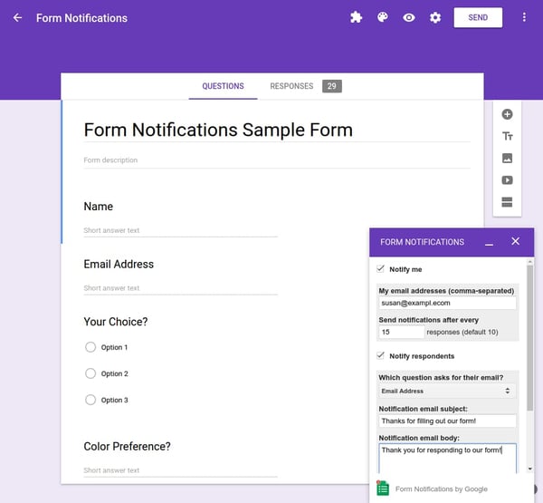 Google form builder form designer with options