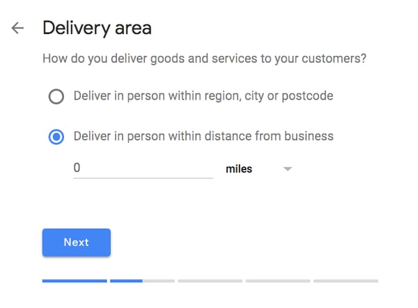 Google My Business delivery area