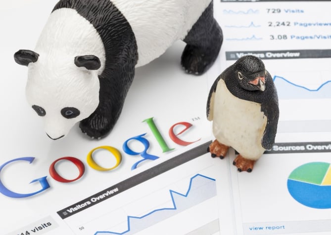 Google Algorithm Names - Panda and Penguin figurines.