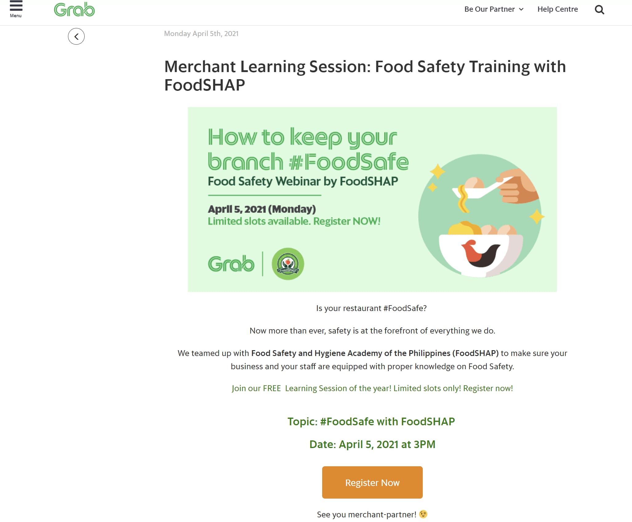 Webinar landing page example from Grab W