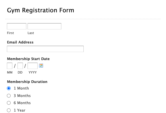 Gym registration form by Wufoo