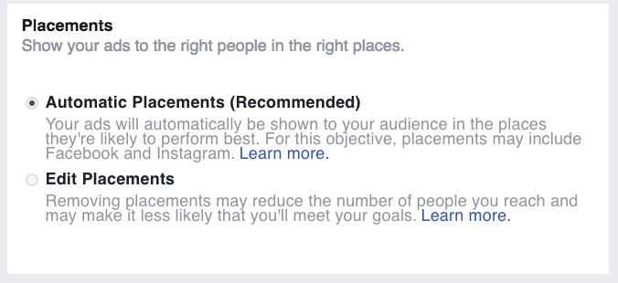 ad placement settings