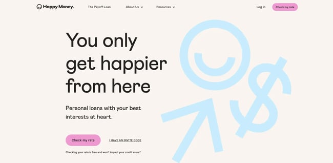 Homepage of Happy Money.