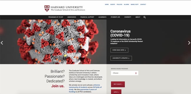 Strona Uniwersytetu Harvarda zbudowana z alternatywą CMS WordPress Joomla