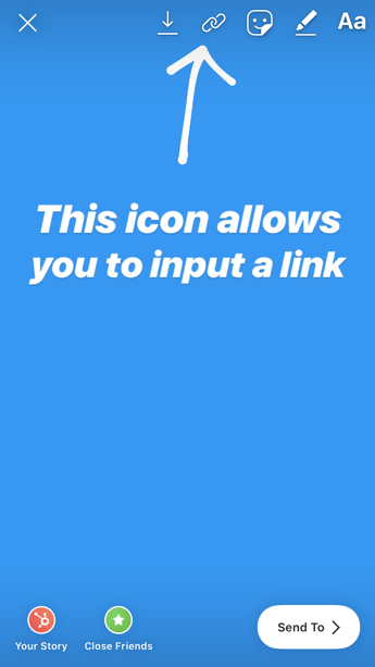 Add a link to an Instagram story: click the chain icon