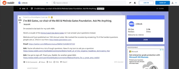Bill Gates hosts an AMA for the Bill and Melinda Gates Foundation