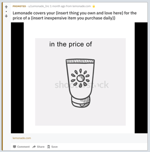 promoveret indhold fra Lemonade på Reddit