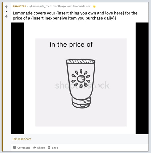 Promoted Content from Lemonade on Reddit