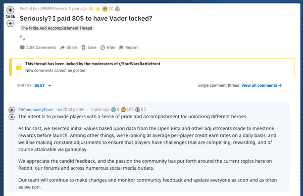 EA comments on thread on Reddit