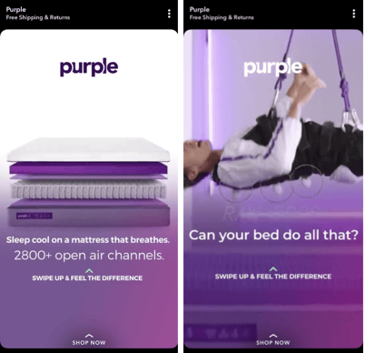 Purple Mattress Ad on Snapchat Discover