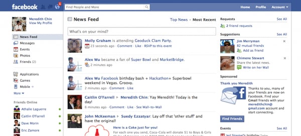 Original Facebook News Feed in 2010