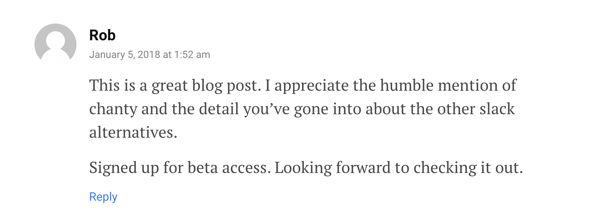 Comments on an alternatives blog post show humble promotion.