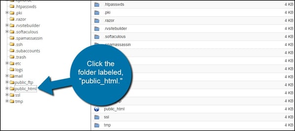 Blue graphic prompting the user to click on the folder labeled public_html