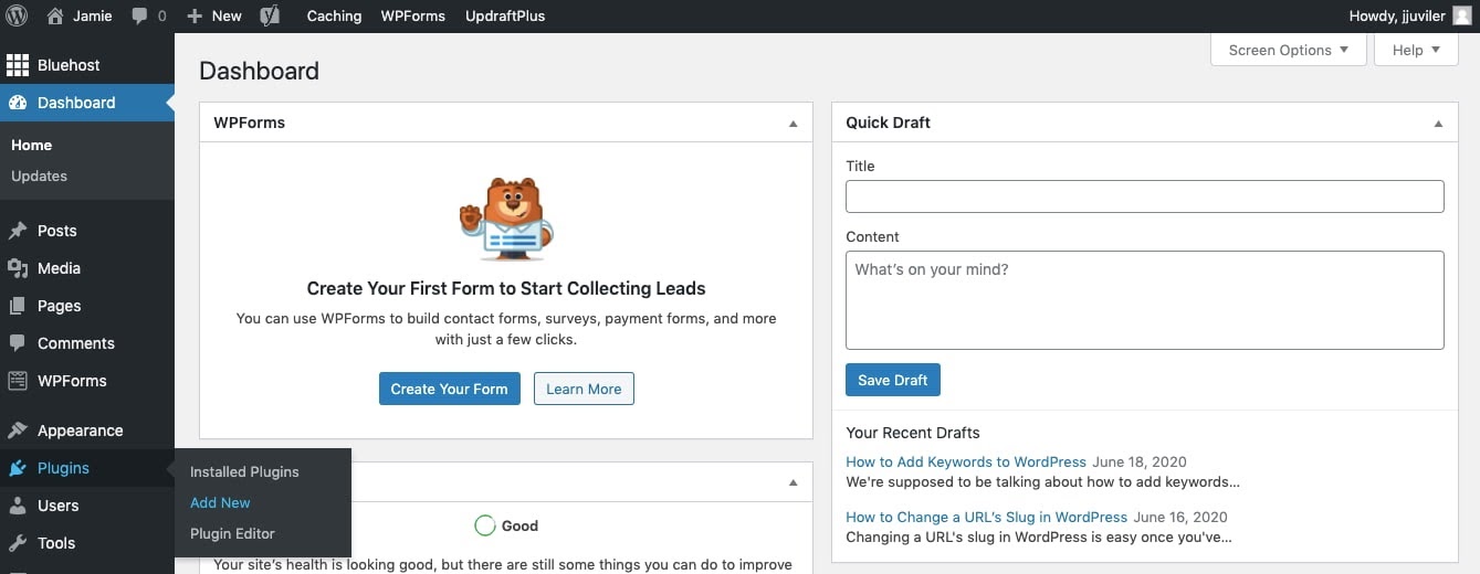 Click on Plugins > Add New in the WordPress Dashboard to start the plugin installation process