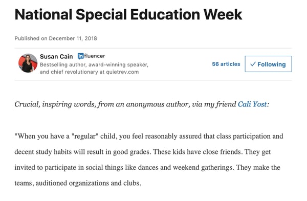 Post on the importance on the National Special Education Week