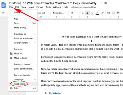 how to change all margins in google docs: step 1