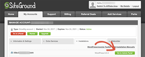 Visit WordPress admin panel to begin converting Wix to wordPress