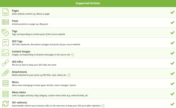 CMS2CMS migration supports 10 entities when converting Wix to wordPress