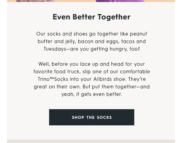Cross-sell email example by Allbirds.