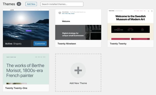 the themes selection screen in wordpress