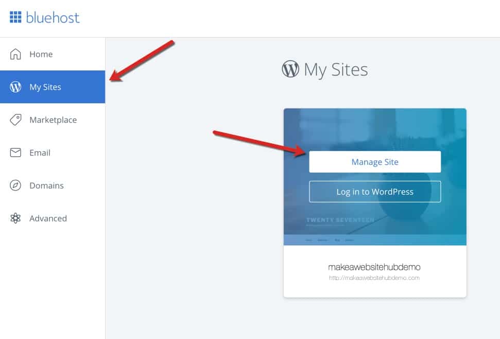 log into WordPress button to install WordPress on Bluehost