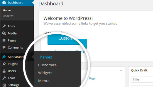 Using the WordPress dashboard to get to the themes.