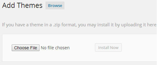 Choose a file to upload your theme on WordPress.