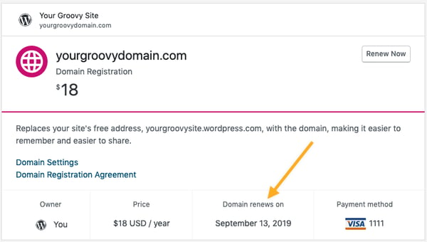 WordPress allows domain name registration on its site.