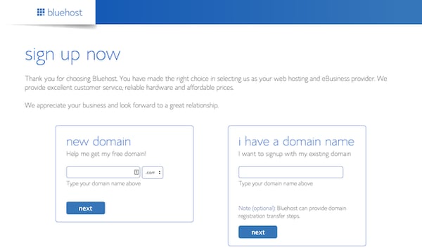 Bluehost allows domain name registration.