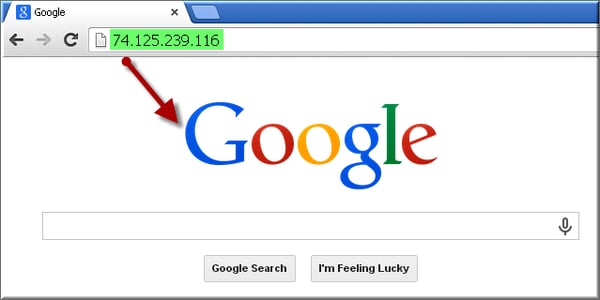 Google's IP address could be used instead of a domain name.