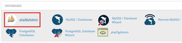 phpMyAdmin icon outlined in red in cPanel