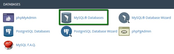 MySQL Databases icon outlined in red in cPanel