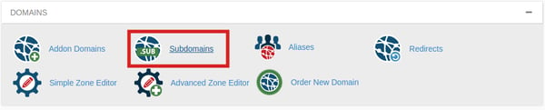 Subdomains icon outlined in red in cPanel