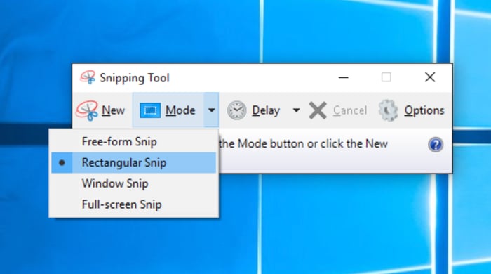 'Mode' in snipping tool