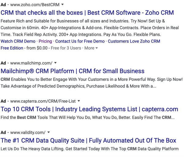 Google Ads search results on the search engine results page.